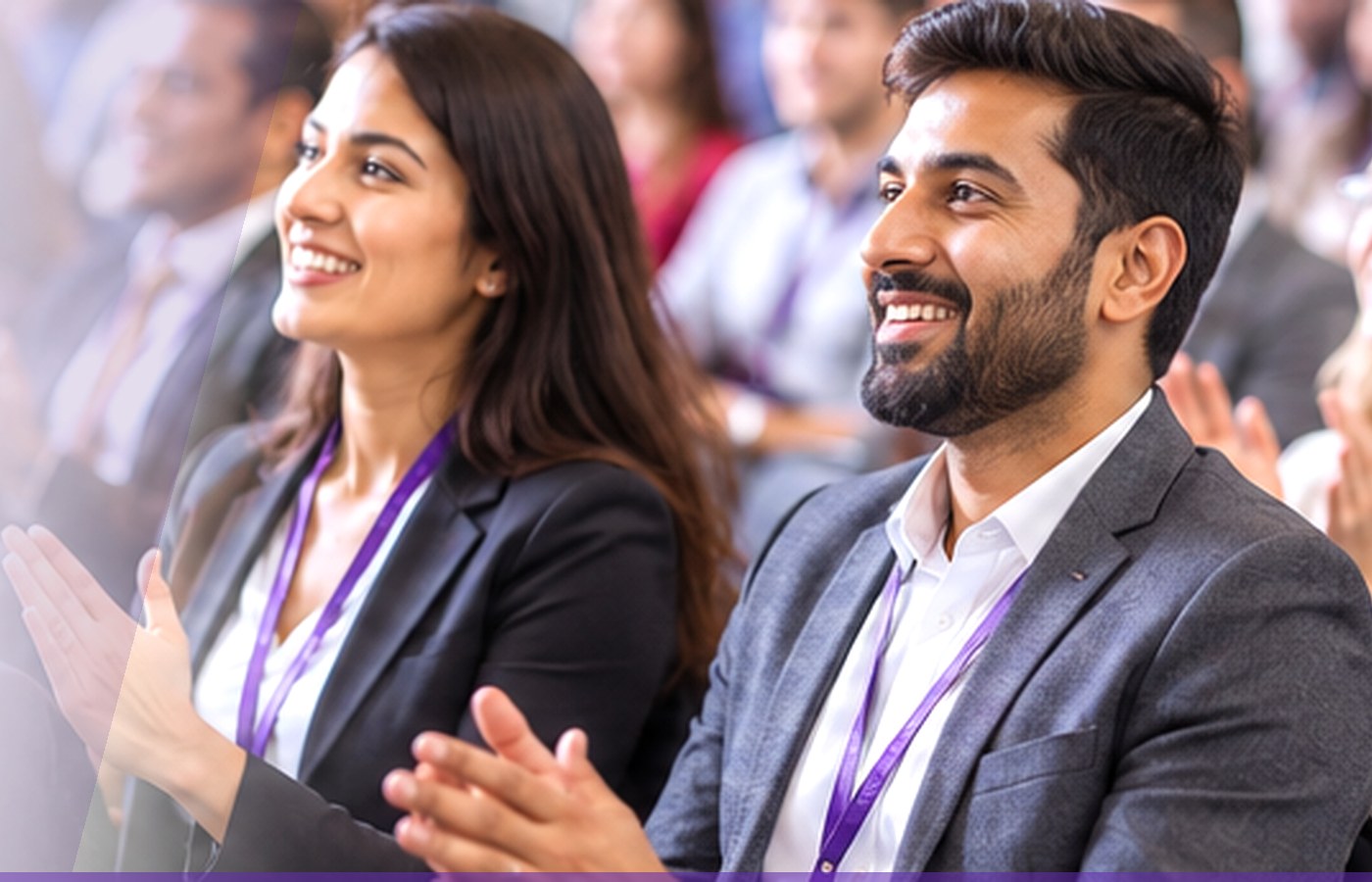 Conference attendees in a professional event room