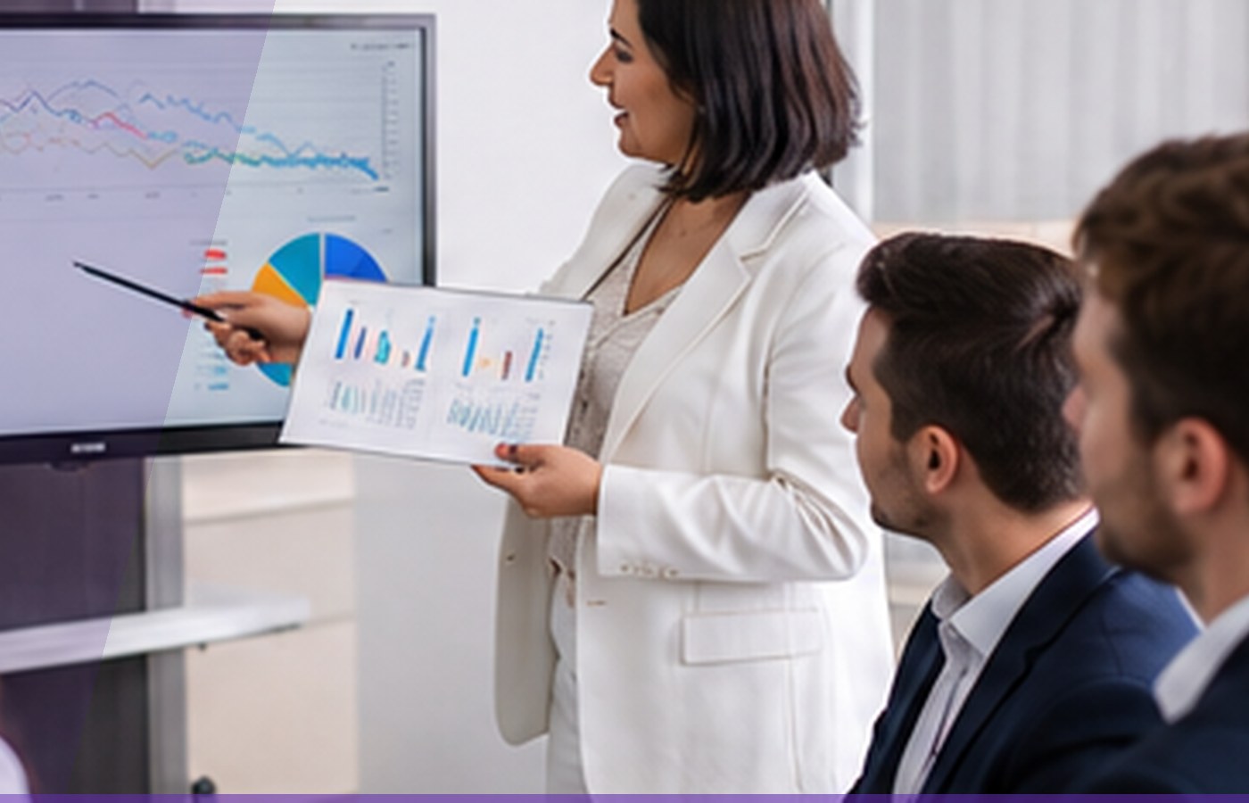 Business presenter discussing event requirements